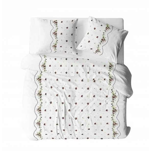 Krepové povlečení 160x200 Bordiura Bílo-červená s knoflíky 100% bavlna hrubá