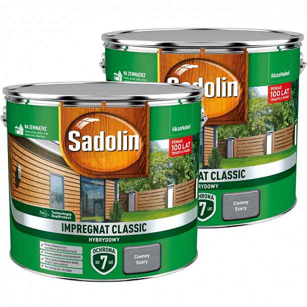Sadolin Klasická Ochranná Impregnace Na Dřevo 18 L, Tmavě Šedá Sada 2X9 L