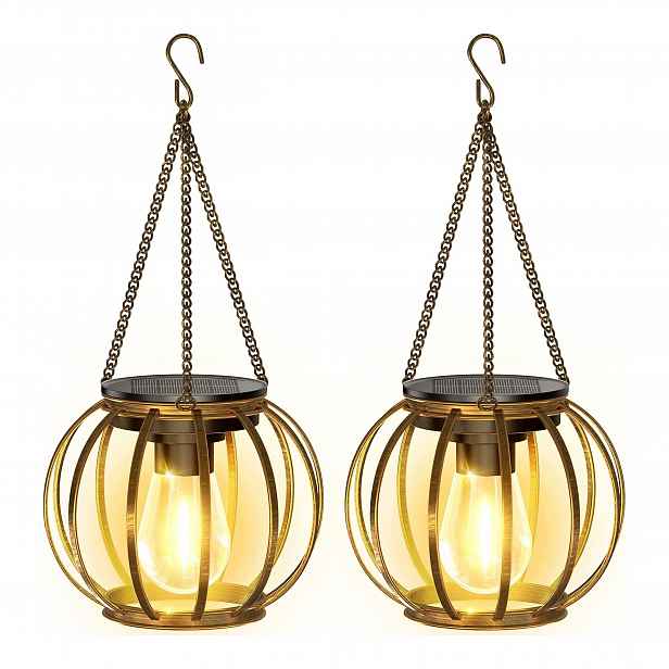 Solární zahradní závěsné lampy 2ks Bronz IP65 Led s řetězem Lucerna