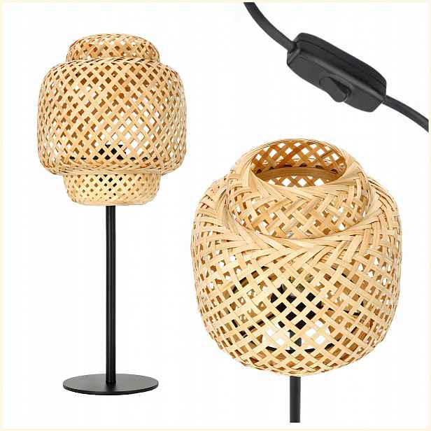 Stolní lampa s bambusovým krytem, černá, konstrukce 22 cm, E27