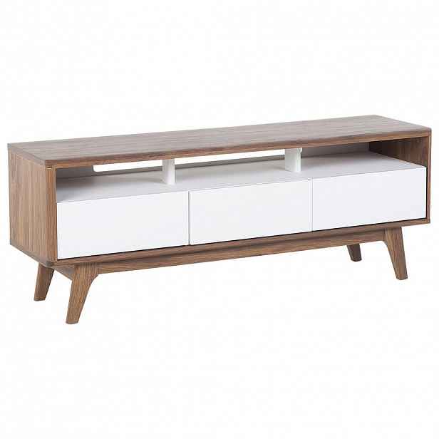 Beliani TV STOLEK Tmavě hnědý, Bílý SYRACUSE 39/140/53 cm