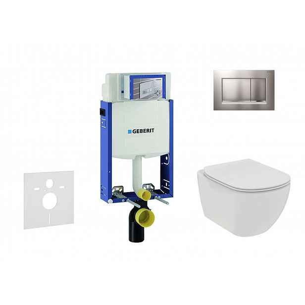 Geberit Kombifix - Set předstěnové instalace, klozetu a sedátka Ideal Standard Tesi, tlačítka Sigma20, Rimless, SoftClose, matný chrom/chrom 110.302.0