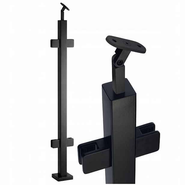 Průchozí sloupek 110 cm Sklo 4 Úchytky 40x40 Černý Nerezový Loft