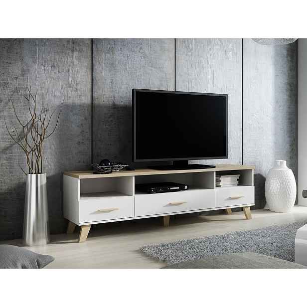 TV stolek 180 cm OLINA - dub sonoma / bílý