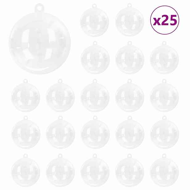 vidaXL Sada vánočních ozdob 25 ks Transparentní Ø 10 cm Plast