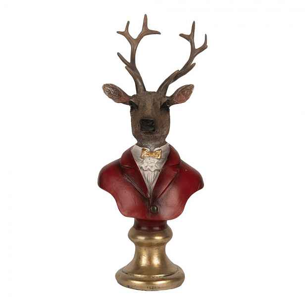 Červeno-hnědá vánoční dekorace busta jelen Deer - 10*9*19 cm Clayre & Eef