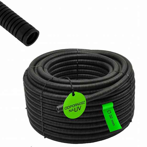 Husí Krk Chránič kabelů 32 mm Obyčejný černý kotouč 50 m Aks