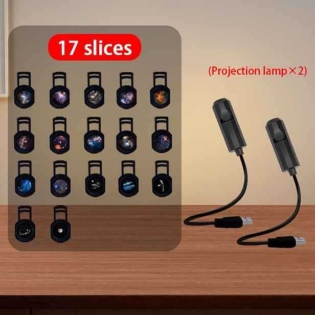 TEMU 2ks Přenosné Barevné Projekční Lampy s Hvězdnou Oblohou, se Dvěma Lampovými Hlavami a 17 Vyměnitelnými Projekčními Panely Hvězdné Oblohy.