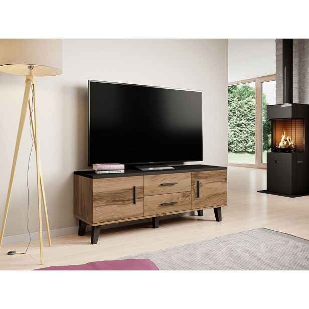 TV stolek 140 cm OLINA - dub wotan / černý