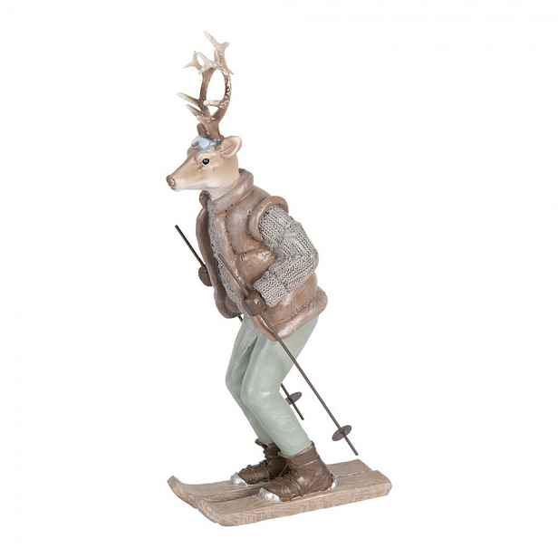 Dekorace Jelen Deer ve svetru na lyžích - 16*11*33 cm Clayre & Eef
