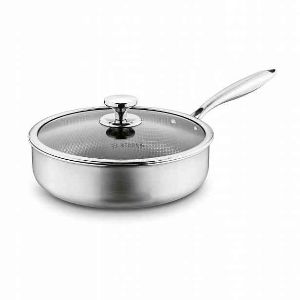 Indukční pánev hluboká nerezová s poklicí, stříbrná, 28 cm