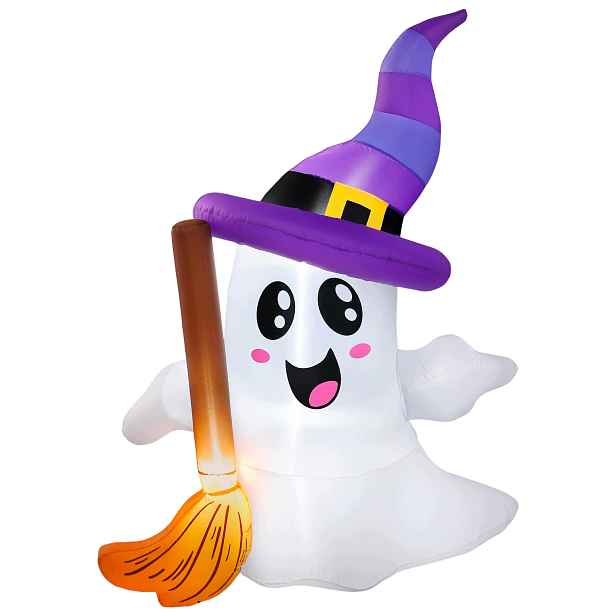 Nafukovací Duch Halloween 1,8 M Led S Metlou Do Zahrady Na Dvůr
