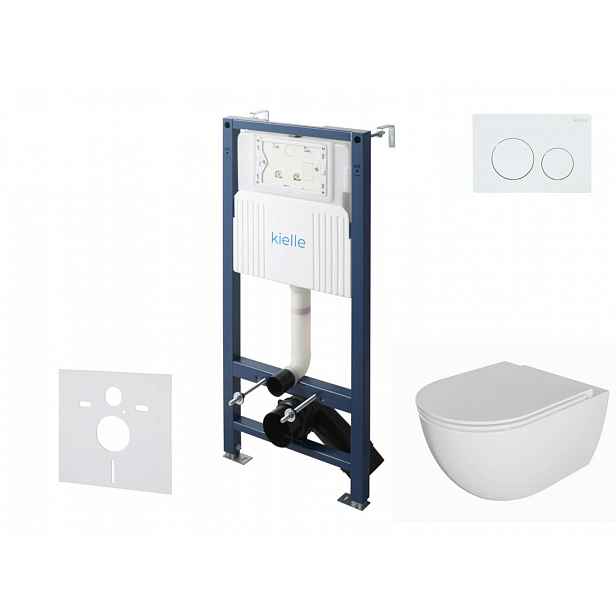 kielle Genesis New - Set předstěnové instalace, klozetu Oudee, Rimless, sedátka softclose a tlačítka Gemini New I, lesklá bílá 30528SS01