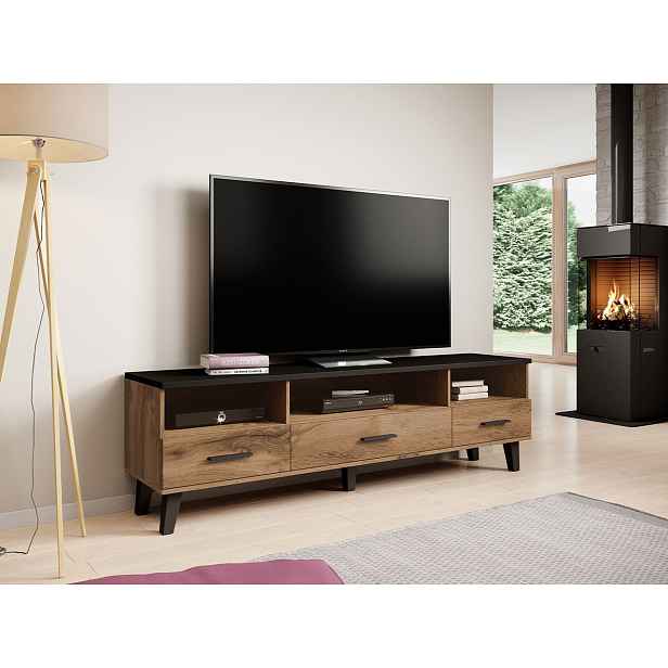 TV stolek 180 cm OLINA - dub wotan / černý