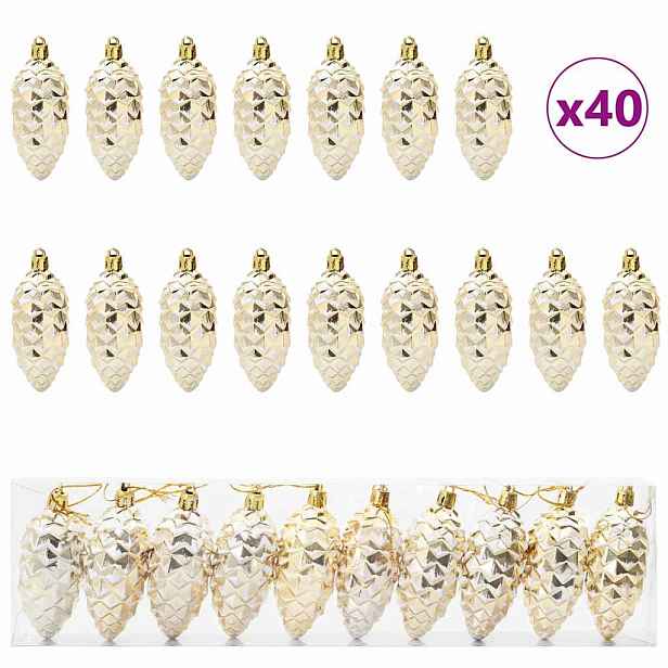 vidaXL Vánoční koule z borových šišek 40 ks Zlatá 4 x 9 cm Plast