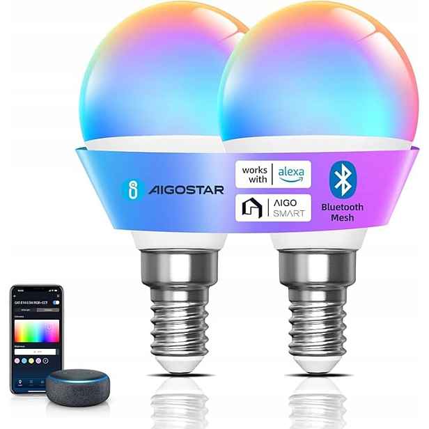Aigostar – Inteligentní žárovka G45 Mesh Bluetooth, E14, dálkový ovladač – 2 kusy