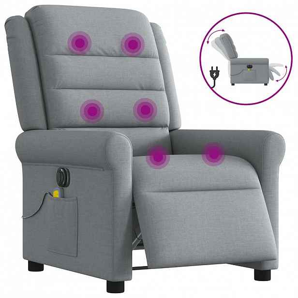vidaXL Elektrické masážní polohovací křeslo světle šedé textil