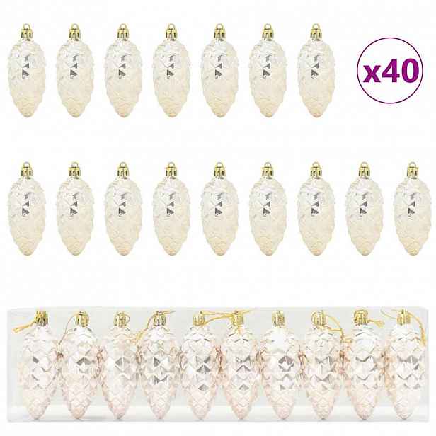 vidaXL Vánoční koule z borových šišek 40 ks champagne 4 x 9 cm Plast