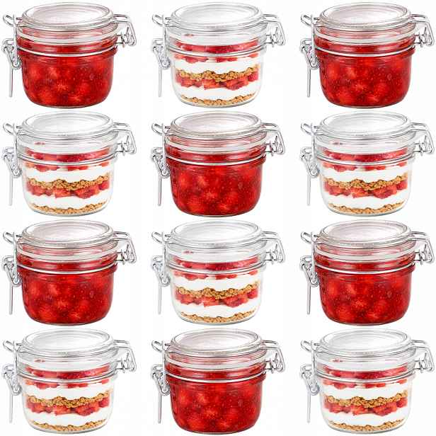 Zavařovací Sklenice s ozdobnou sponou, hermetická, s těsněním, 125 ml, Set 12 Ks