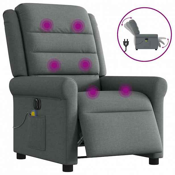 vidaXL Elektrické masážní polohovací křeslo tmavě šedé textil