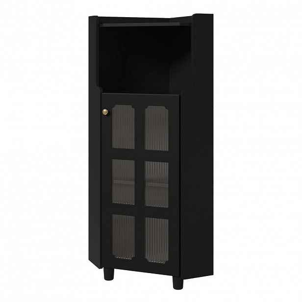 Modfu ROHOVÁ skříňka z MDF 63,5x16x124 cm černá s LED osvětlením, aplikací a 2v1 úložným prostorem