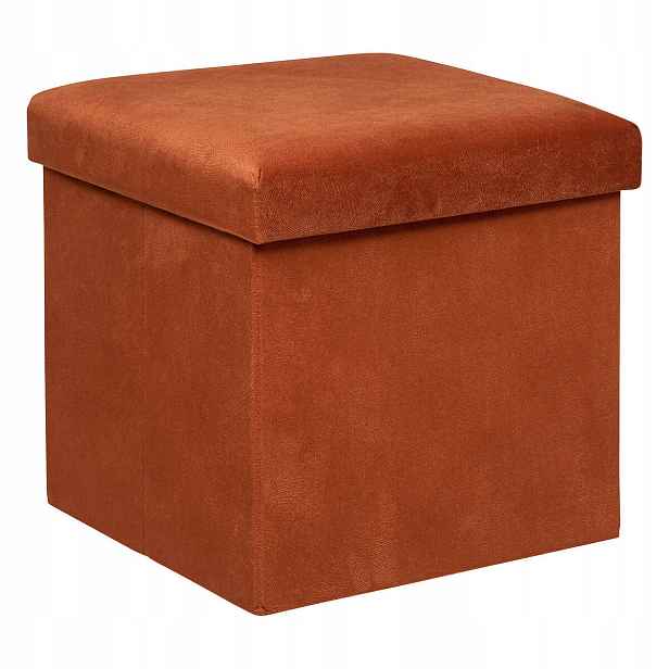 Taburet Čtvercová S Úložným Prostorem Ze Sametu 38 X 38 X 38 CM, Oranžová
