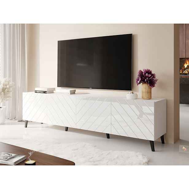 TV stolek 200 cm BERMEJO - bílý / lesklý bílý