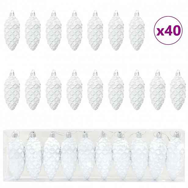 vidaXL Vánoční koule z borových šišek 40 ks Bílá 4 x 9 cm Plast