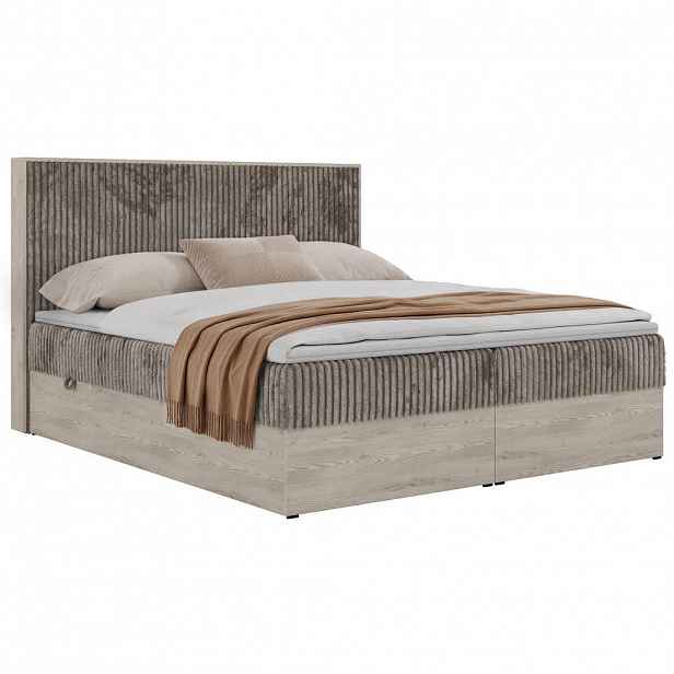 MKS KONTINENTÁLNÍ POSTEL NORDIC 140/200 - Světle hnědá Manšestr - Topper Visco - H3