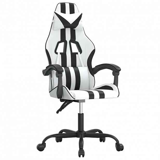 vidaXL Otočná herní židle bílá a černá umělá kůže