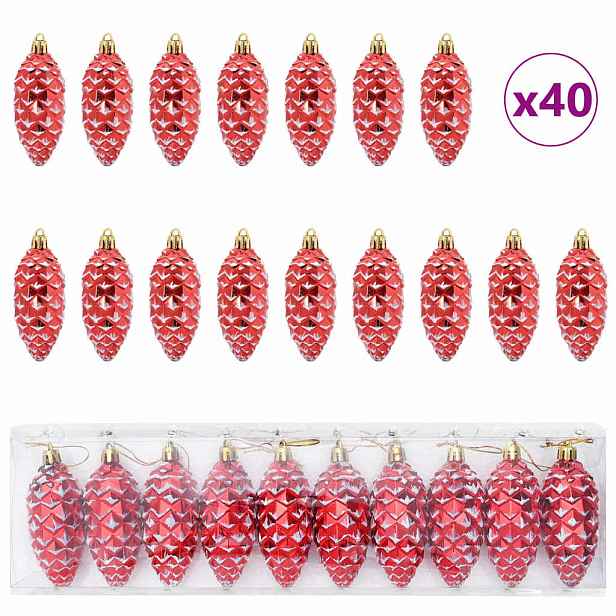 vidaXL Vánoční koule z borových šišek 40 ks Červená 4 x 9 cm Plast