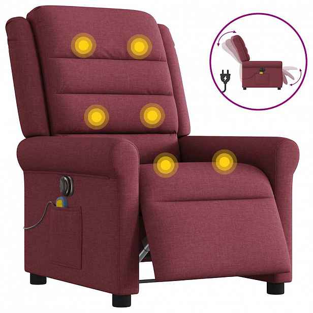 vidaXL Elektrické masážní polohovací křeslo vínové textil