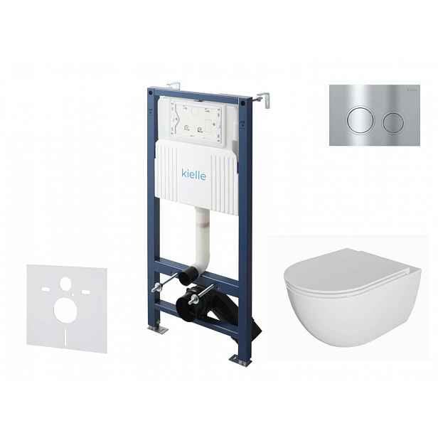 kielle Genesis New - Set předstěnové instalace, klozetu Oudee, Rimless, sedátka softclose a tlačítka Gemini New II, lesklý chrom 30528SS05