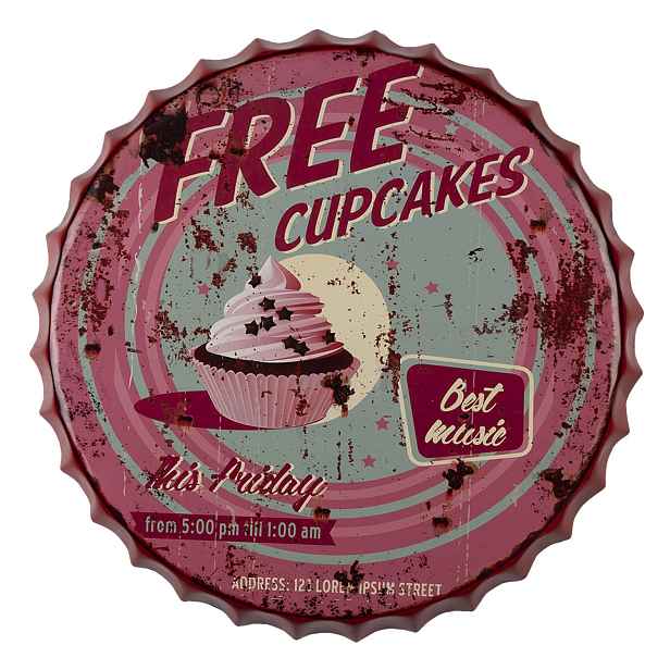 Kovová kulatá nástěnná cedule Cupcake - Ø 50 cm Clayre & Eef