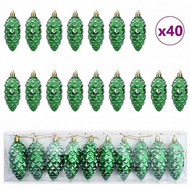 vidaXL Vánoční koule z borových šišek 40 ks Zelená 4 x 9 cm Plast