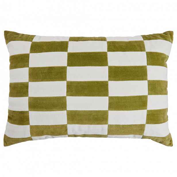 Butlers CHECKER VELVET Polštář 40 x 60 cm - bílá/zelená