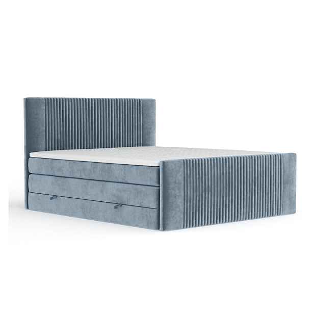 Modrá boxspring postel s úložným prostorem 200x200 cm Bergamo – Maison de Rêve