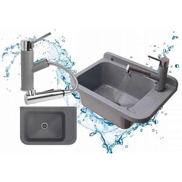 Šedý dřez technický dřez Polo Set, technická komora, baterie