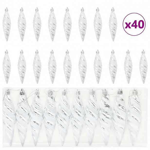 vidaXL Vánoční spirálová koule 40 ks Stříbrná 3 x 11 cm Plast