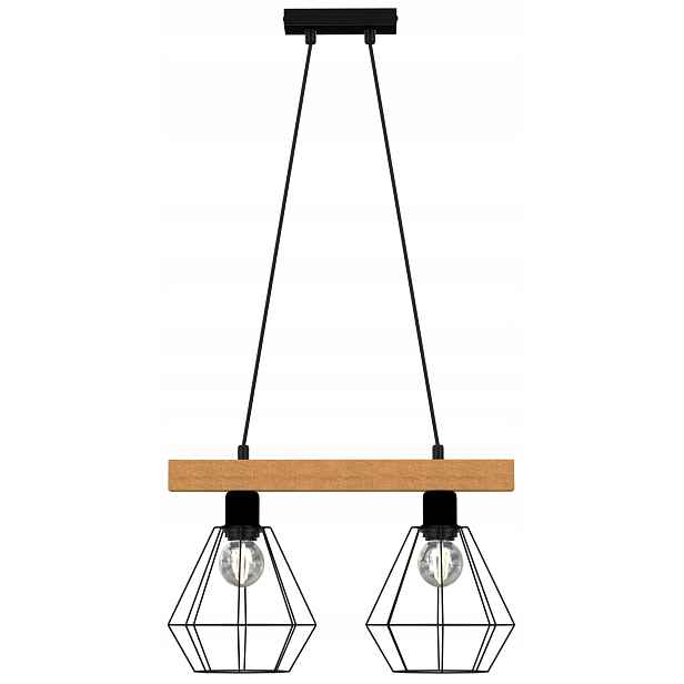 Závěsná stropní lampa Vastra černá hnědá 2xE27 loft nastavitelná drátěnka