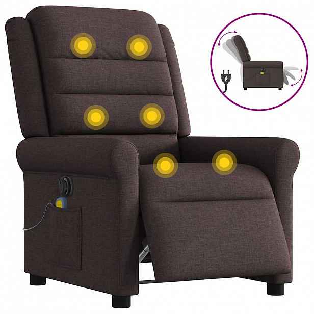 vidaXL Elektrické masážní polohovací křeslo tmavě hnědé textil
