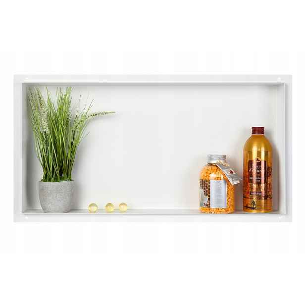 Bezrámečková Polička 60x30x10 cm Bílá Nerezová Wall-box No Rim Balneo