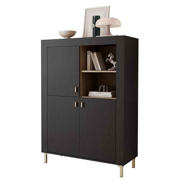 Idohome VYSOKÁ KOMODA AVENA 97/40/136 cm, černá / dub