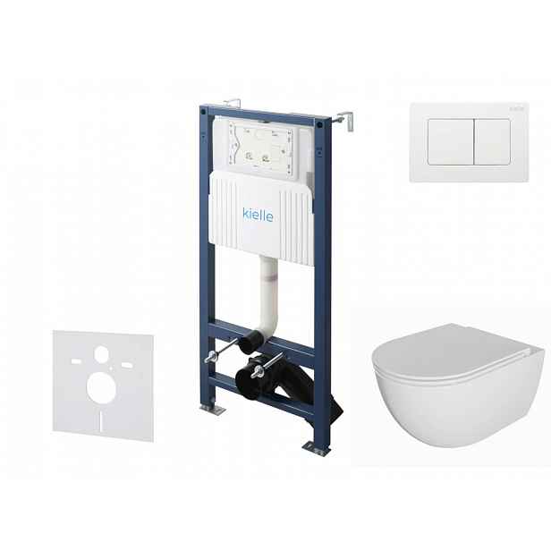 kielle Genesis New - Set předstěnové instalace, klozetu Oudee, Rimless, sedátka softclose a tlačítka Gemini New III, lesklá bílá 30528SS07