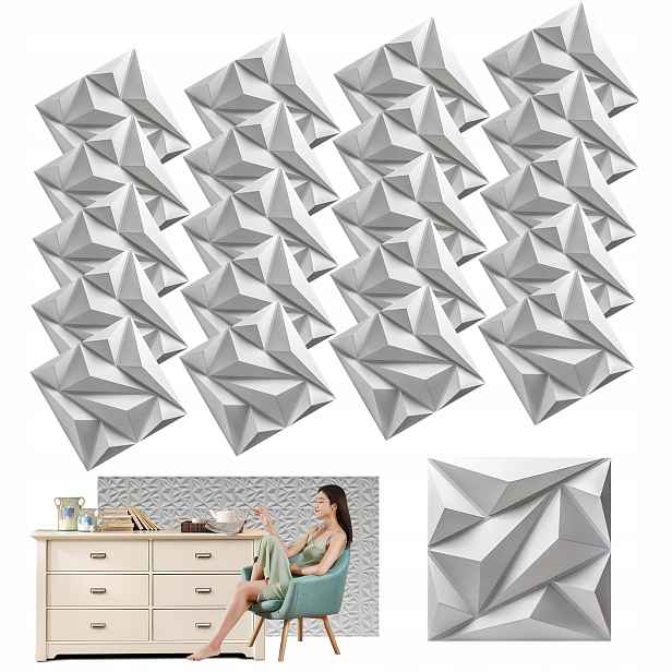 20 x Nástěnný Kaseton Nástěnné Panely Stropní Kazety Bílý 3D Diamant Bílý