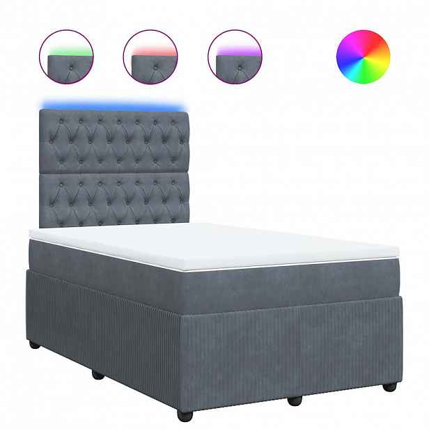 vidaXL Box spring postel s matrací tmavě šedá 120 x 200 cm samet