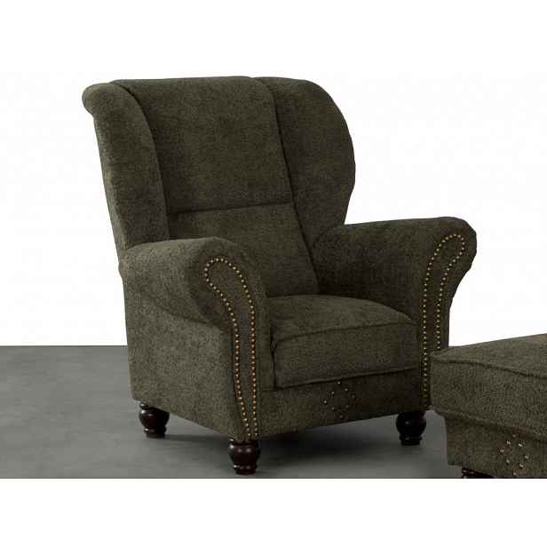 Křeslo ušák Carlos, zelená strukturovaná látka