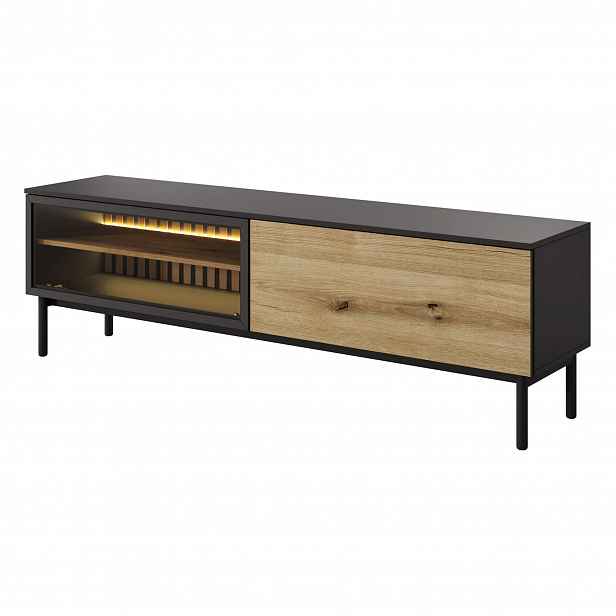 TV stolek 180 cm DEMOPOLIS - dub evoke / černý + LED osvětlení ZDARMA