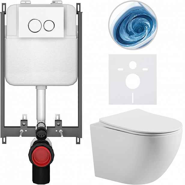 Kompletní WC set Basic/Cesso - bílá matná - WC tlačítko Dualo/Bílá - pro zazdění - 49x36 cm - 8050BD86151