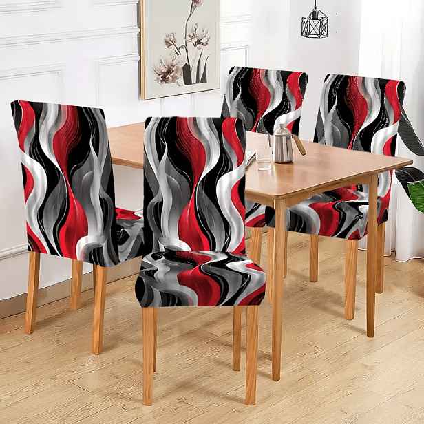 TEMU 2/4/6ks Červených a Černých Potahů na Židle s Uměleckým Pruhovaným Potiskem, Odnímatelné a Pratelné ve Vodě, Moderní Design, Vhodné pro Domácí,